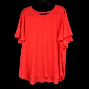 Gibson Latimer Sheer Polyester Spandex Tunic Vibrant Neon Orange Hi/Lo Hem 2X